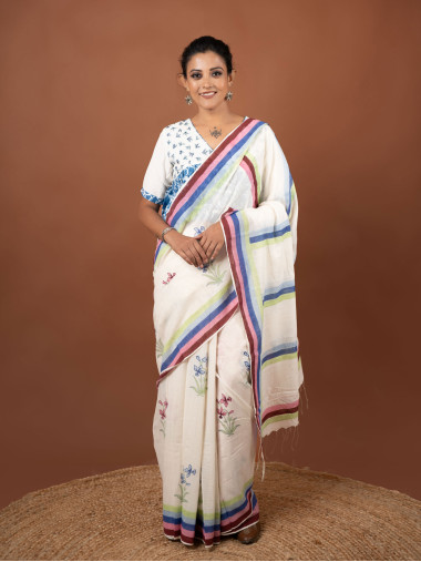 BSHB53 - Hand Block Cotton Saree